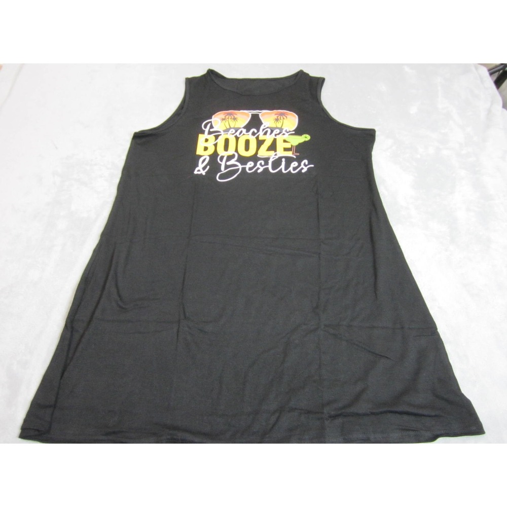 Unbranded Tank Dress Women XXL Black Beaches Booze & Besties Graphic Summer